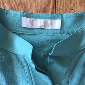 Chloe silk blouse in Tiffany blue